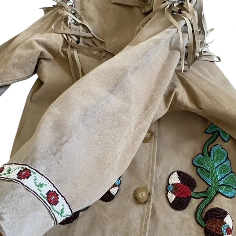 Double D Ranch vintage Beaded Fringe Suede Leather “Telling Stories” Jacket - Picture 11 of 16